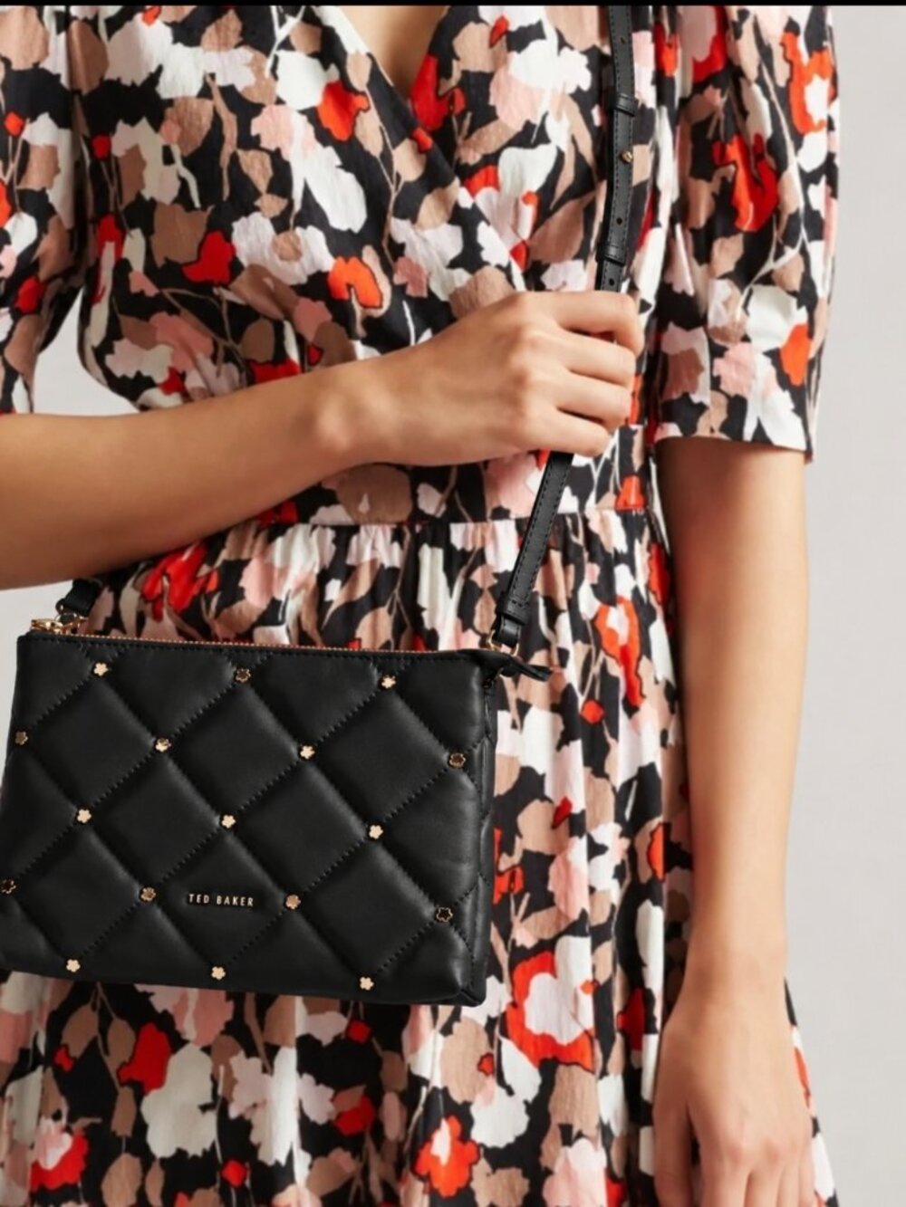 Ted Baker PARRKER Black Quilted Leather Studded Crossbody Bag